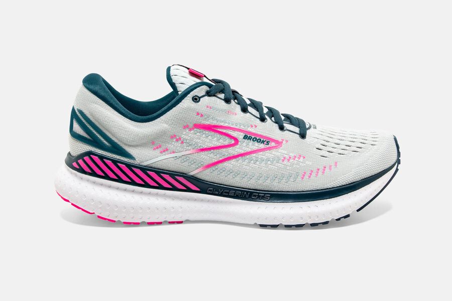 Womens Brooks Glycerin GTS 19 Road Shoes Ice Flow/Navy/Pink | Shoes 5076-PULYS